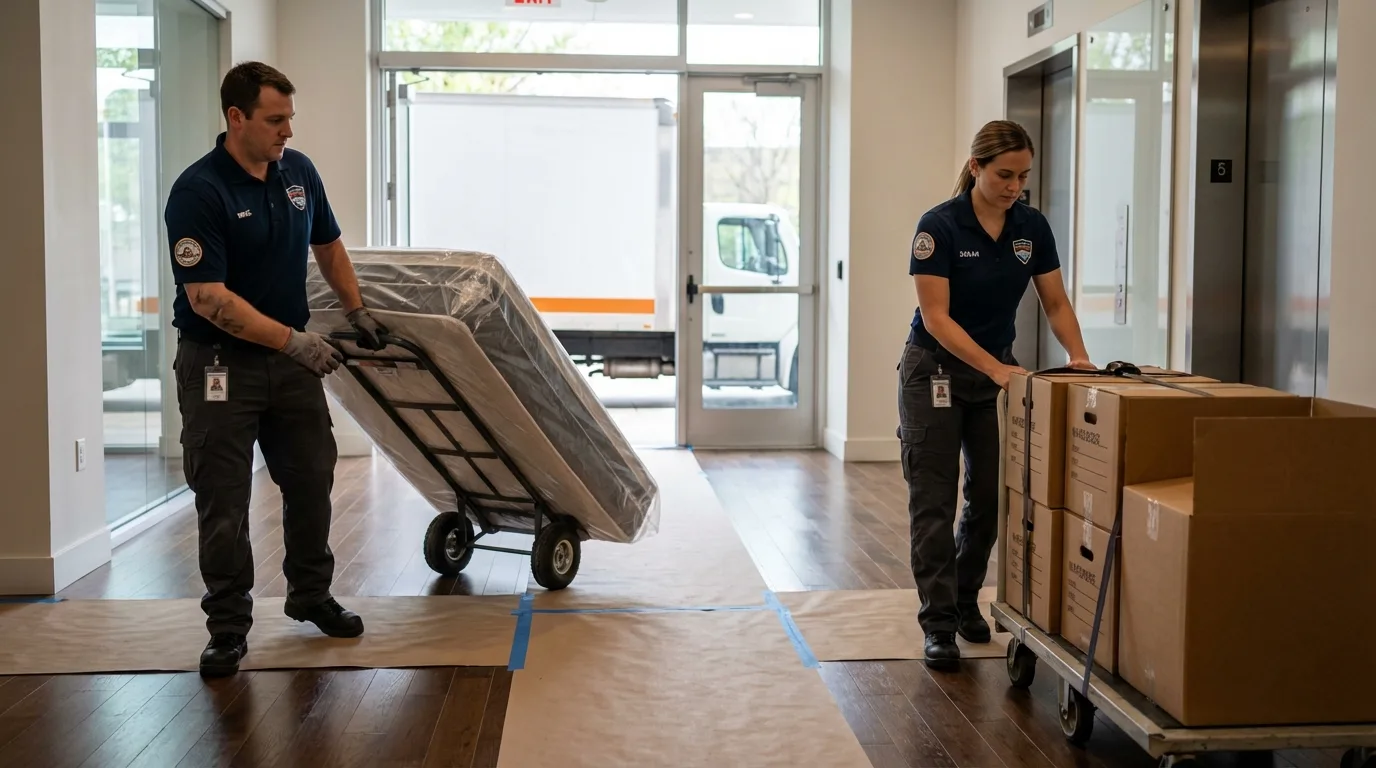 Professional apartment movers loading elevator in Youngstown, OH